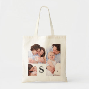 Tote Bag Ajouter Votre Propre Collage De 3 Photo Perle Mono