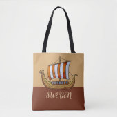 Tote Bag Ajouter votre texte Cool Swedish Viking ship Brown (Devant)