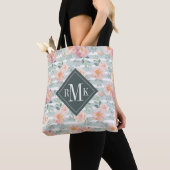 Tote Bag Ajoutez votre motif rose de rayure du monogramme | (De près)