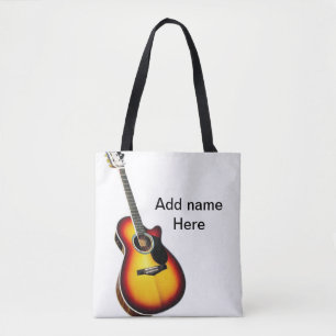 Tote Bag Ajoutez votre nom texte marron guitare acoustique