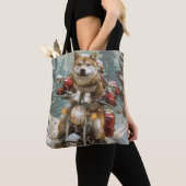 Tote Bag Akita Chien équitation moto Noël (De près)