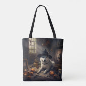 Tote Bag Akita Citrouilles Halloween effroi (Dos)