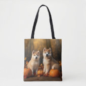 Tote Bag Akita Puppy Citrouille d'automne (Devant)