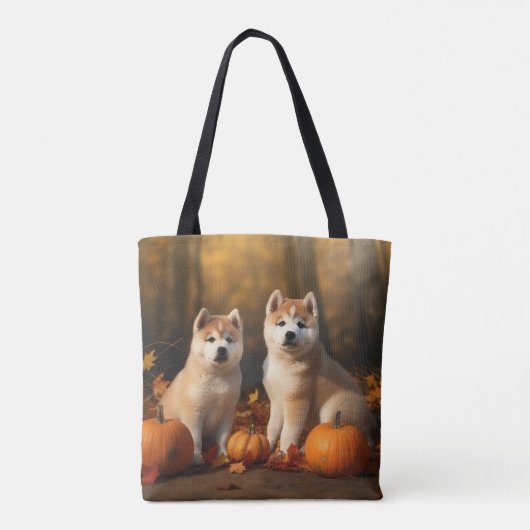 Tote Bag Akita Puppy Citrouille d'automne (Dos)
