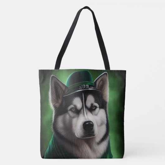 Tote Bag Alaskan Malamute chien en robe de fête St. Patrick (Devant)