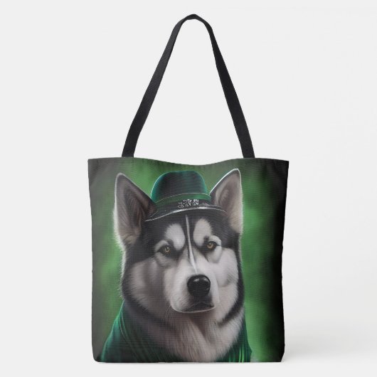 Tote Bag Alaskan Malamute chien en robe de fête St. Patrick (Dos)