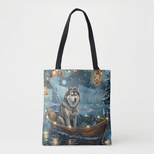 Tote Bag Alaskan Malamute Noël Festive Voyage (Devant)