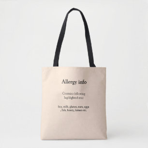 Tote Bag Alerte d'allergie alimentaire ajouter le nom du te
