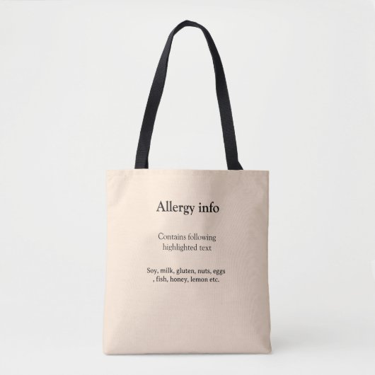 Tote Bag Alerte d'allergie alimentaire ajouter le nom du te (Devant)