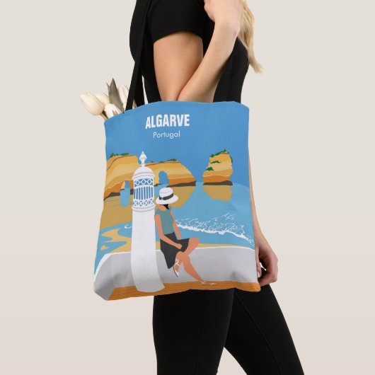 Tote Bag Algarve plage fille voyage vintage style (De près)
