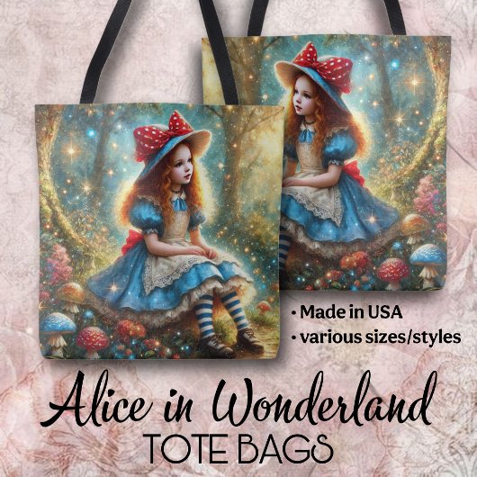 Tote Bag Alice In Mushroom Fantasy Forest
