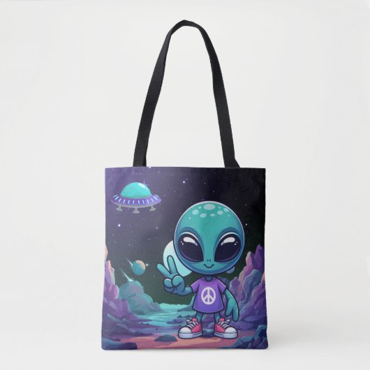 Tote Bag Alien de paix mignon et vaisseau spatial (Devant)
