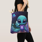 Tote Bag Alien de paix mignon et vaisseau spatial (De près)