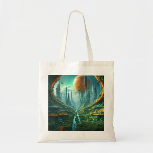 Tote Bag Alien Nature & Futuriste Ville Surreal Sci-Fi Art (Devant)