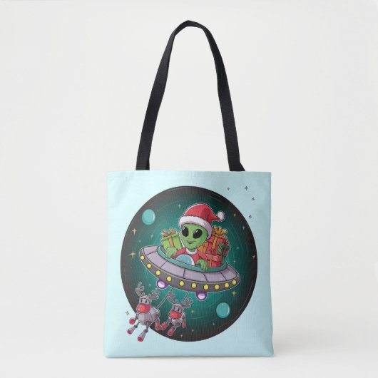 Tote Bag Alien Père Noël dans UFO (Devant)