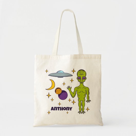 Tote Bag Alien spatial avec soucoupe volante personnalisée (Devant)