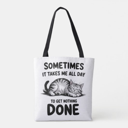 Tote Bag "All Day Doing Nothing" Funny Lazy Cat (Dos)