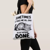 Tote Bag "All Day Doing Nothing" Funny Lazy Cat (De près)