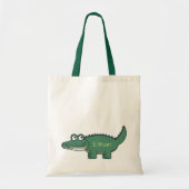 Tote Bag Alligator de dessin animé vert personnalisé (Devant)