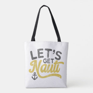 Tote Bag Allons Nauti Nautical Vintage Type Gris Jaune