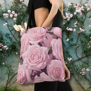 Tote Bag Allover Rose Jardin en velours rose imprimé