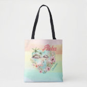 Tote Bag Aloha Hawaii Flamant rose d'été Nom Plage Tropical (Devant)