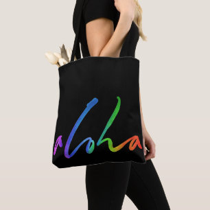 Tote Bag Aloha - Lettres tropicales - Black Hawaii Hawai'i