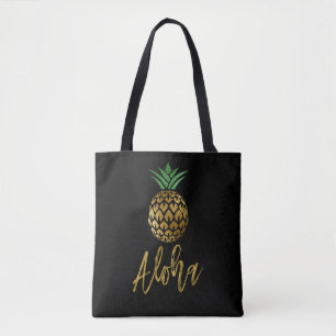 Tote Bag Aloha Tropical Hawaiian Mariage d'ananas noir