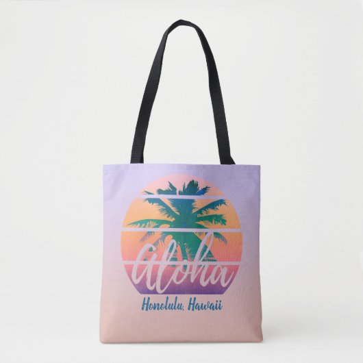 Tote Bag Aloha Vintage Tropical Sunset Personnalisable (Devant)
