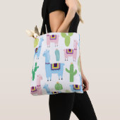 Tote Bag Alpacas colorés et Cactus (De près)