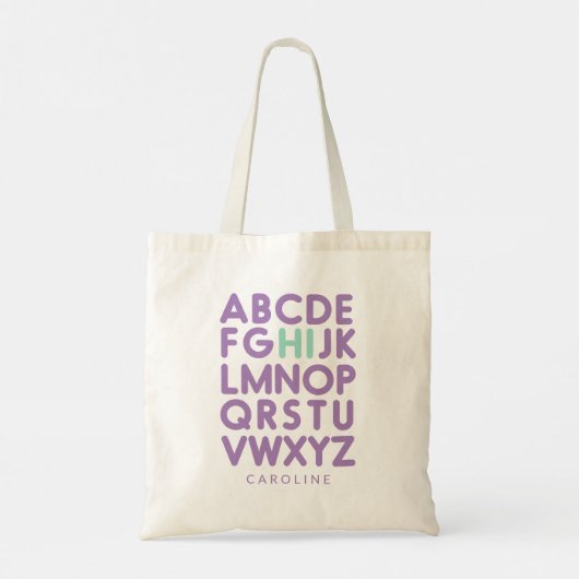 Tote Bag Alphabet amusant en violet livre de bibliothèque p (Dos)