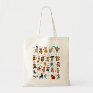 Tote Bag Alphabet Animaux Mignons avec Mots pour la Rentrée
