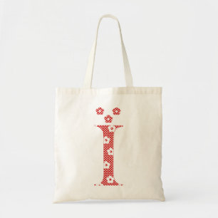 Tote Bag alphabet fleuri I (rouge et points)