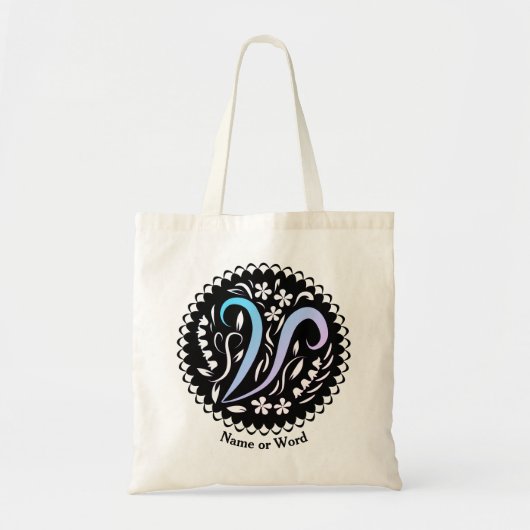 Tote Bag Alphabet V Monogramme écriture manuscrite (Devant)