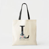 TOTE BAG ALPHABÈTES FLORAUX BLEUS DOUX NOM LETTRE L (Devant)
