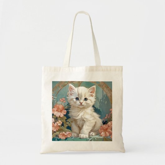 Tote Bag Alphonse Mucha Style Chat blanc (Devant)