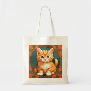 Tote Bag Alphonse Mucha Style Chat orange
