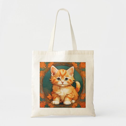 Tote Bag Alphonse Mucha Style Chat orange (Devant)