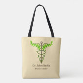 Tote Bag Alternative Médicale Caduceus Vert Feuilles Beige (Dos)