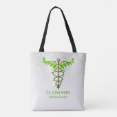 Tote Bag Alternative Médicale Caduceus Vert Feuilles Blanc (Dos)