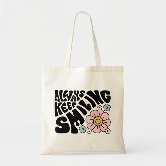 Tote Bag "Always Keep Smiling" Groovy 70s Font (Devant)