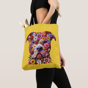 Tote Bag Amant de chien à visage de fleur de Pitbull