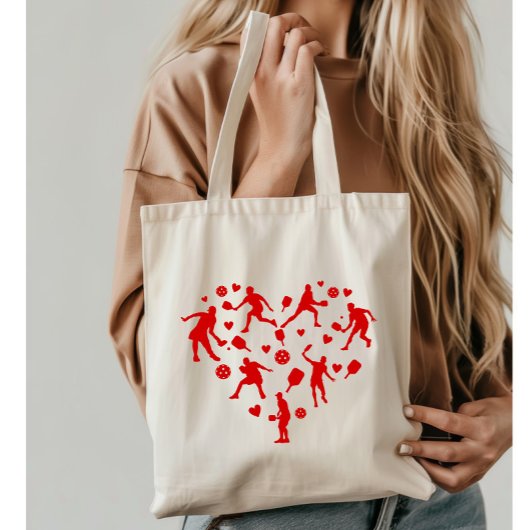 Tote Bag Amant du Pickleball de coeur rouge