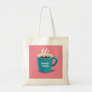 Tote Bag Amateur de coupe de café bleu rose minimaliste
