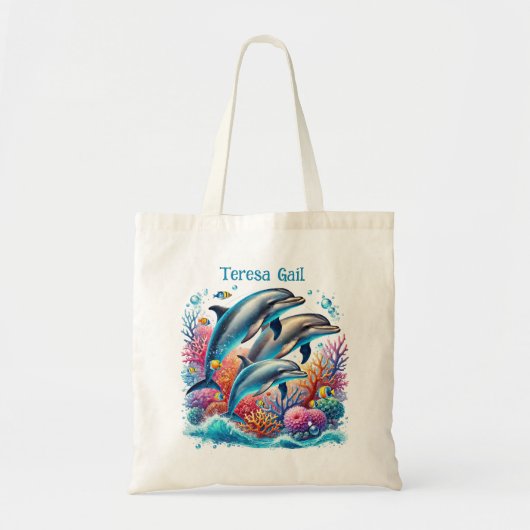 Tote Bag Amateurs de dauphins mignons ajouter le nom (Devant)