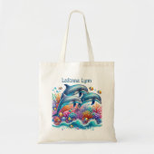 Tote Bag Amateurs de dauphins mignons ajouter le nom (Devant)