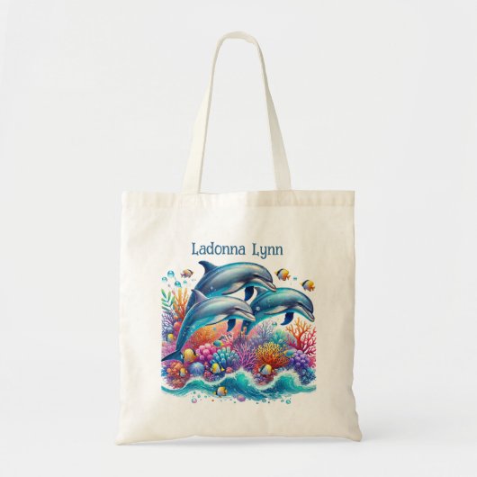 Tote Bag Amateurs de dauphins mignons ajouter le nom (Devant)