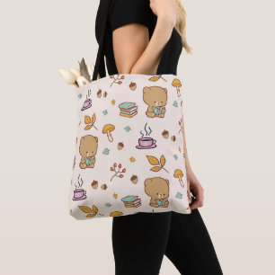 Tote Bag Amateurs de livres mignons Motif Ours de bois