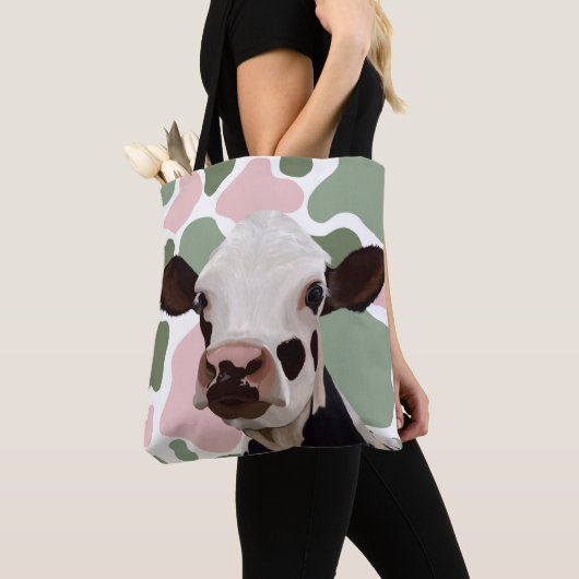 Tote Bag Amateurs de vaches Sage Green et Rose Cow Imprimer (De près)