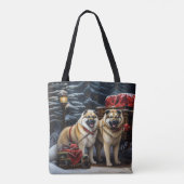 Tote Bag American Akita Snowy Sleigh Ride Décor de Noël (Dos)
